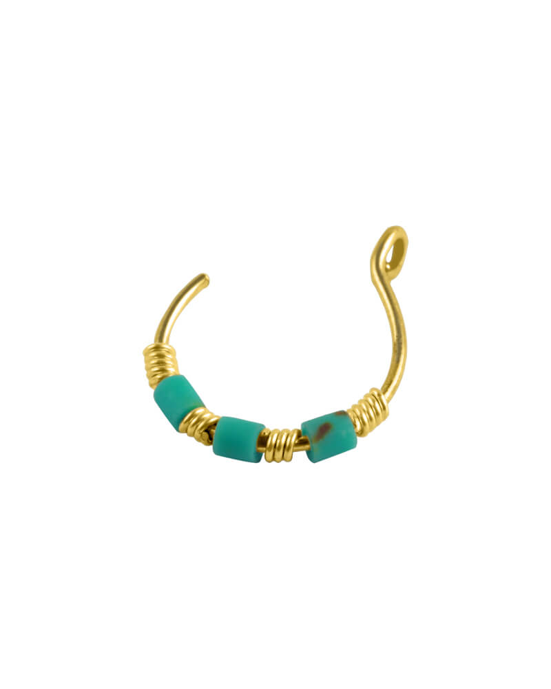Hoop Ring Fake Gold Plated With 3Green Fairouz Stons